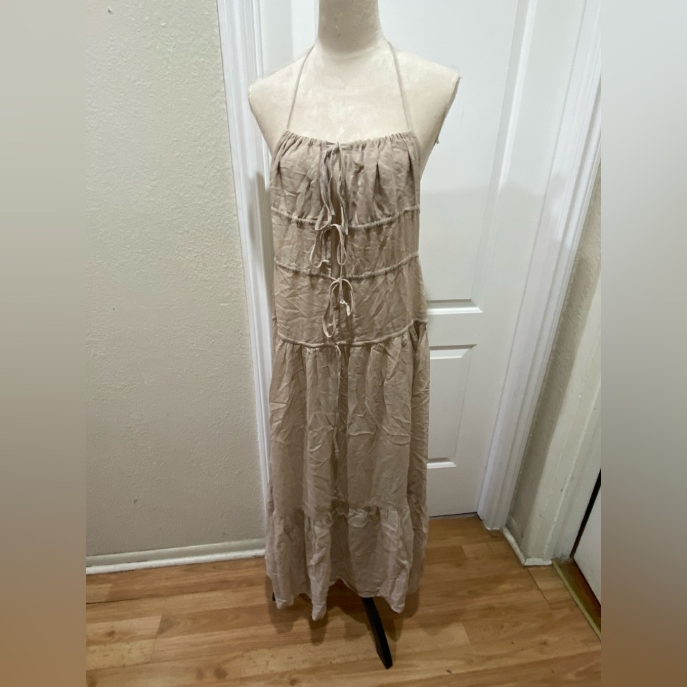 NWT Shay Todd Tan Ruffled Tiered Halter Sundress